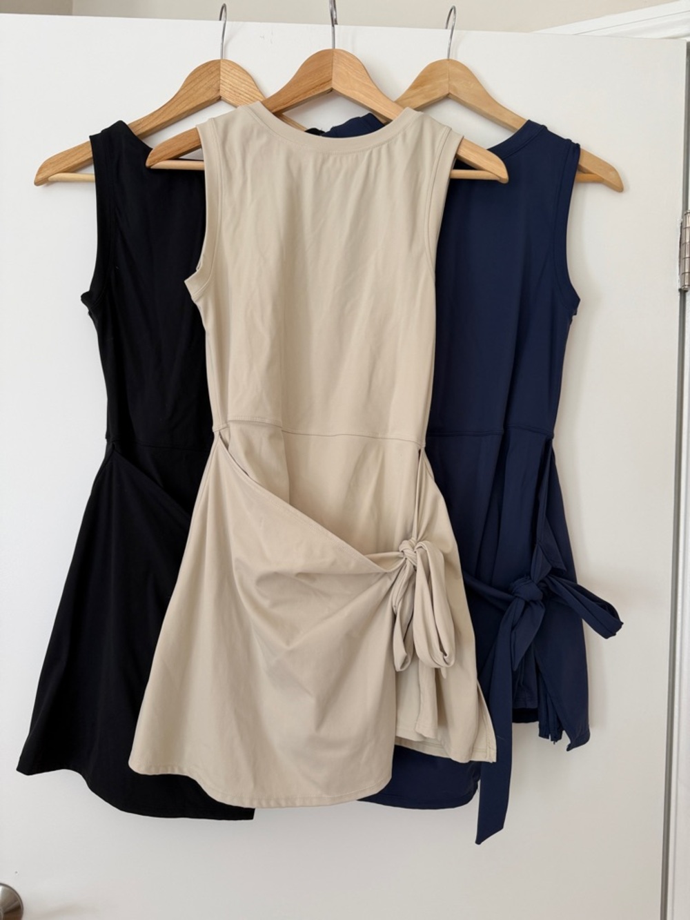 3 Pack Sleeveless Tie-Waist Skort Dress in Beige, Navy and Black Large